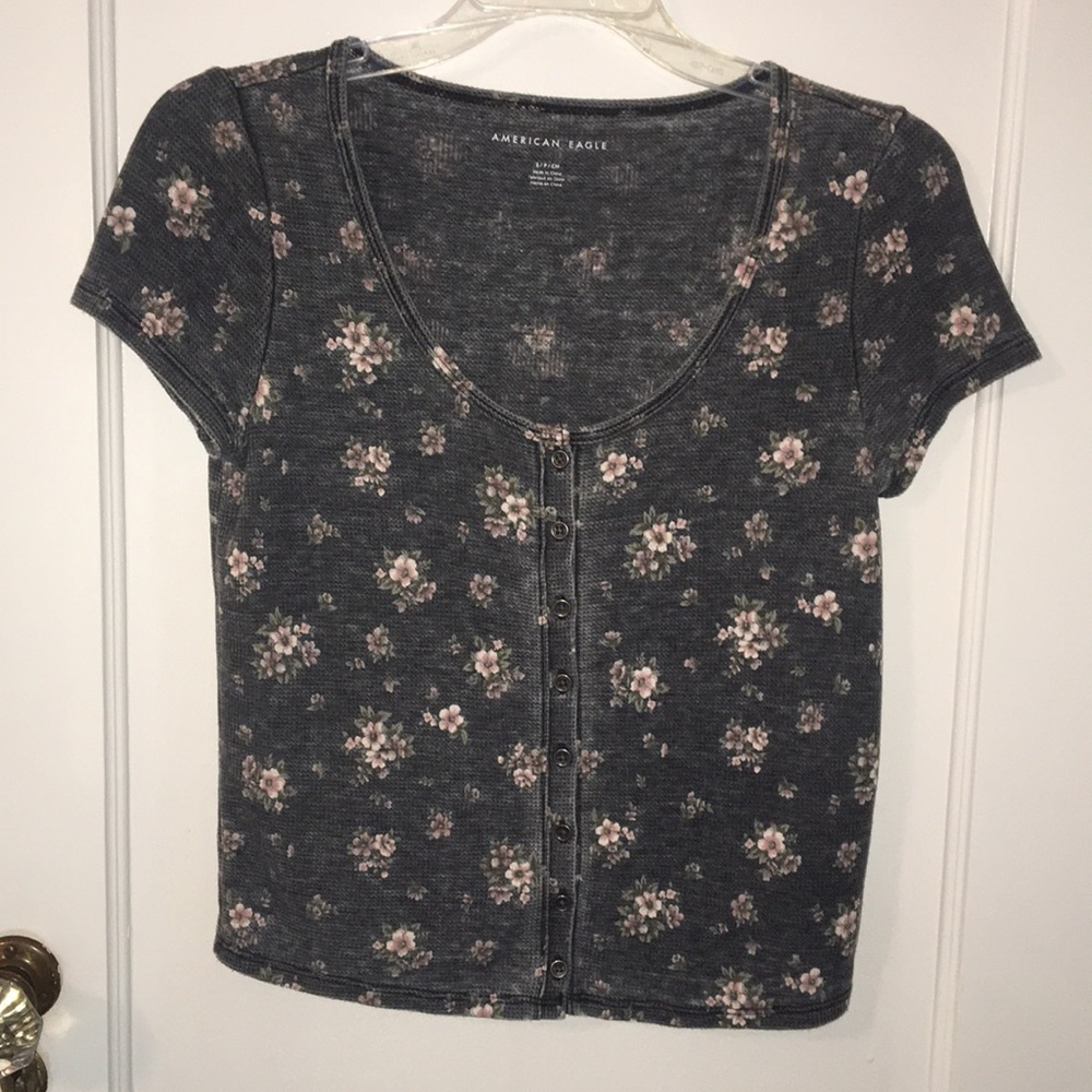 Grey T-shirt With Pink Flowers